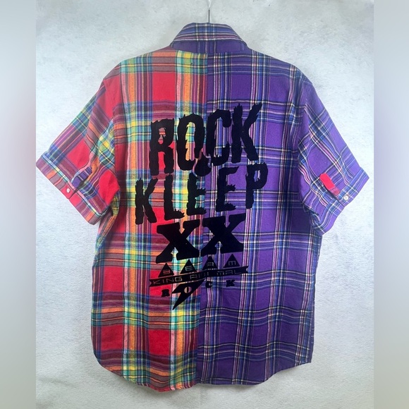 Kleep Men’s Flannel Shirt Long Sleeve Half & Half Button Down Plaid Patch XL B40 - Picture 2 of 7